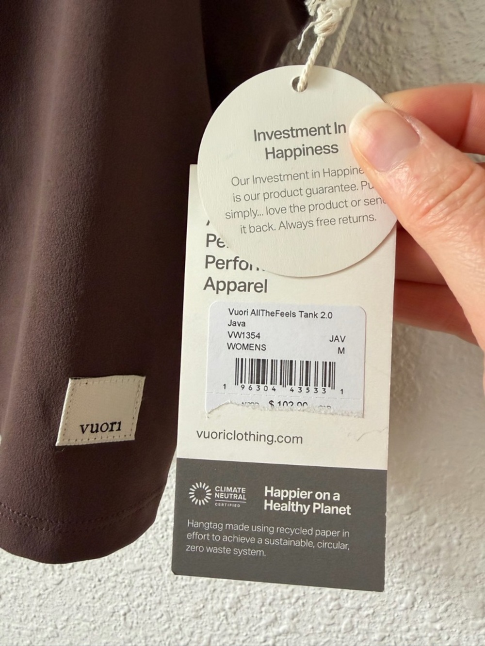 Vuori All The Feels Tank 2.0 Java Size Medium Athleisure Sporty Neutral - Picture 4 of 8